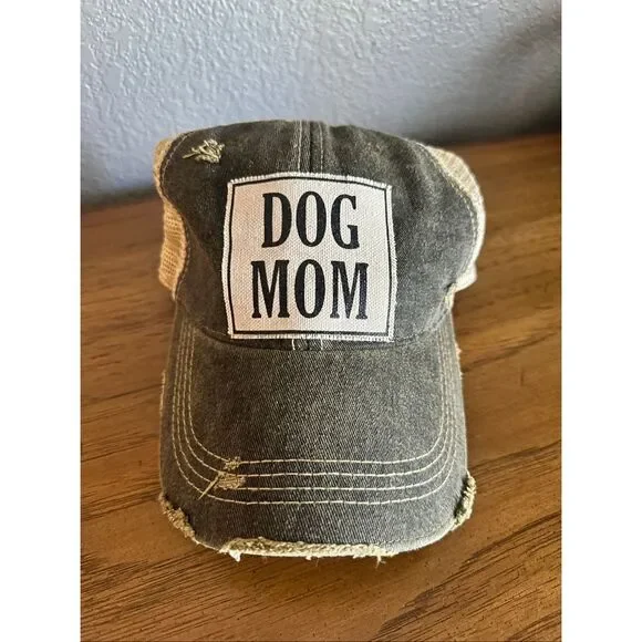 Dog Mom Ball Cap Distressed Adjustable Hat - Picture 2 of 4